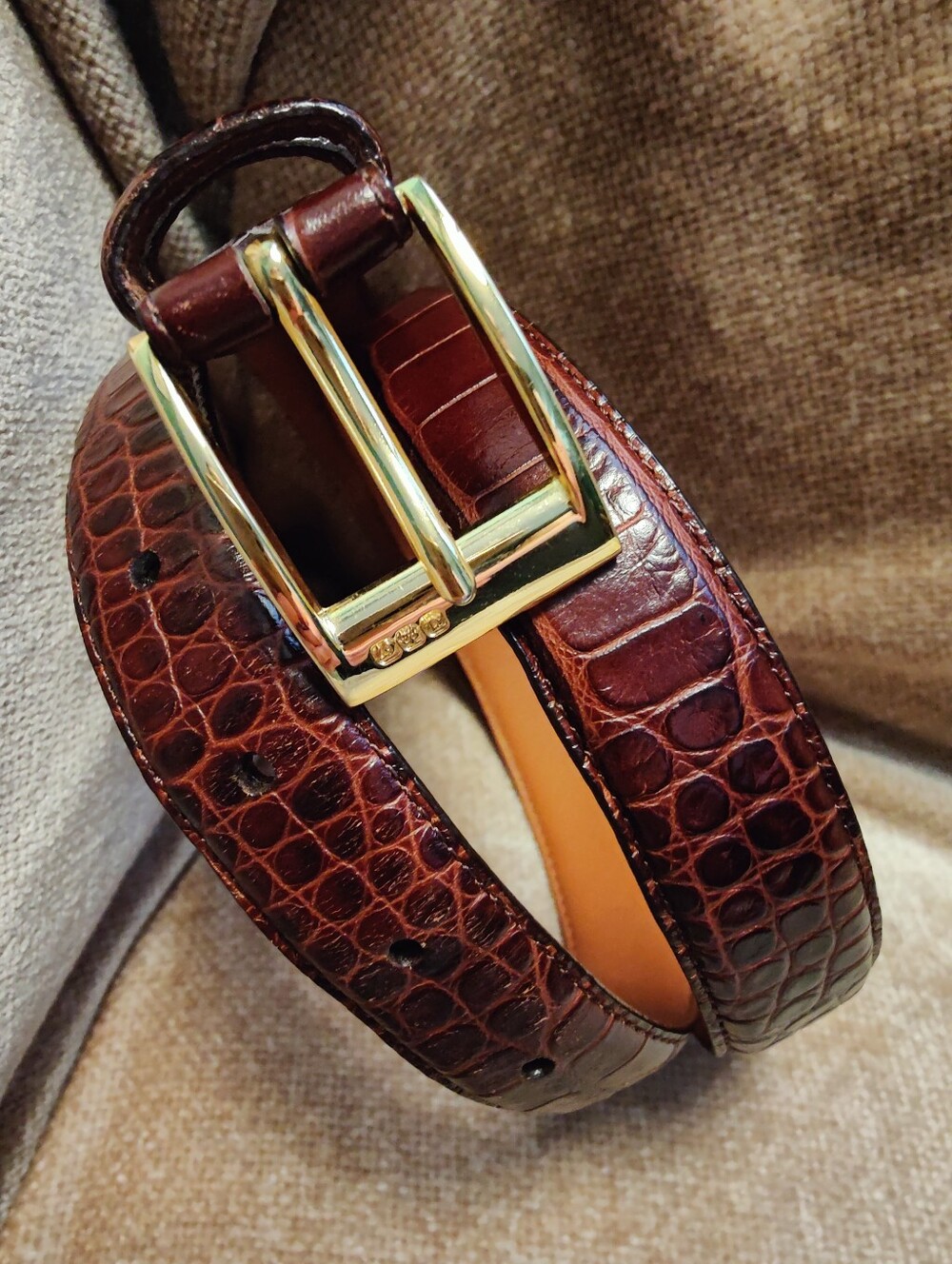 Ralph Lauren Croc-Embossed Leather Belt with Gold Buckle Marks RL 67, Size M - Picture 12 of 12